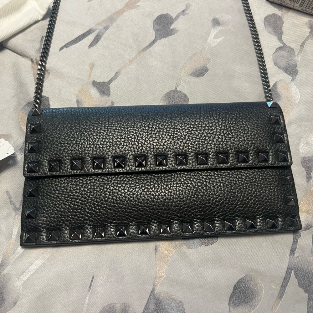 Black studded Valentino wallet with chain
